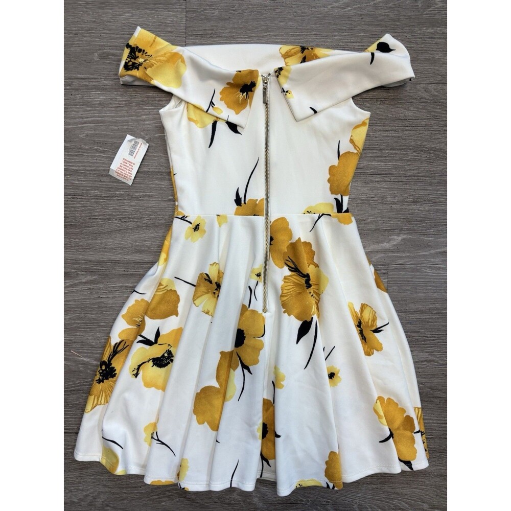 B Darlin Juniors' Yellow Floral Dress Off-the-shoulder Neckline Size 3/4 - Picture 5 of 9